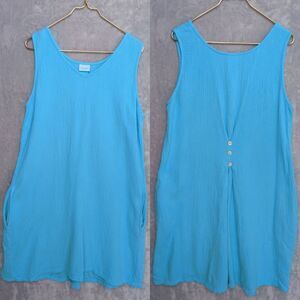 SUN MODA Blue Oahu Dress Size L Double Gauze Cotton Button Back Resort USA